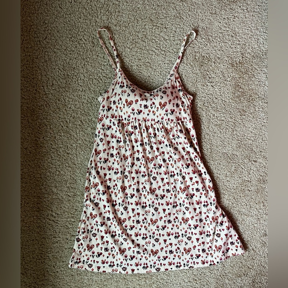 NWOT - UNIQLO - Floral Print Spaghetti Strap Dress - white cream
